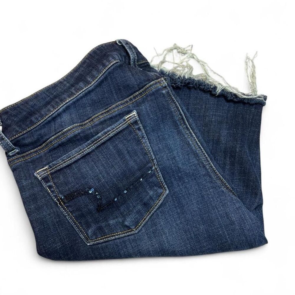 Y2K American Eagle Low Rise Skinny Kick Denim Shorts 12/14 Distressed Raw Hem